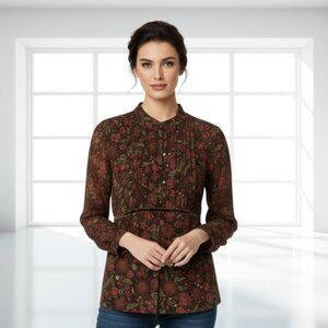 Apt. 9 Velvet Stripe Floral Sheer Blouse Top Medium Boho Academia